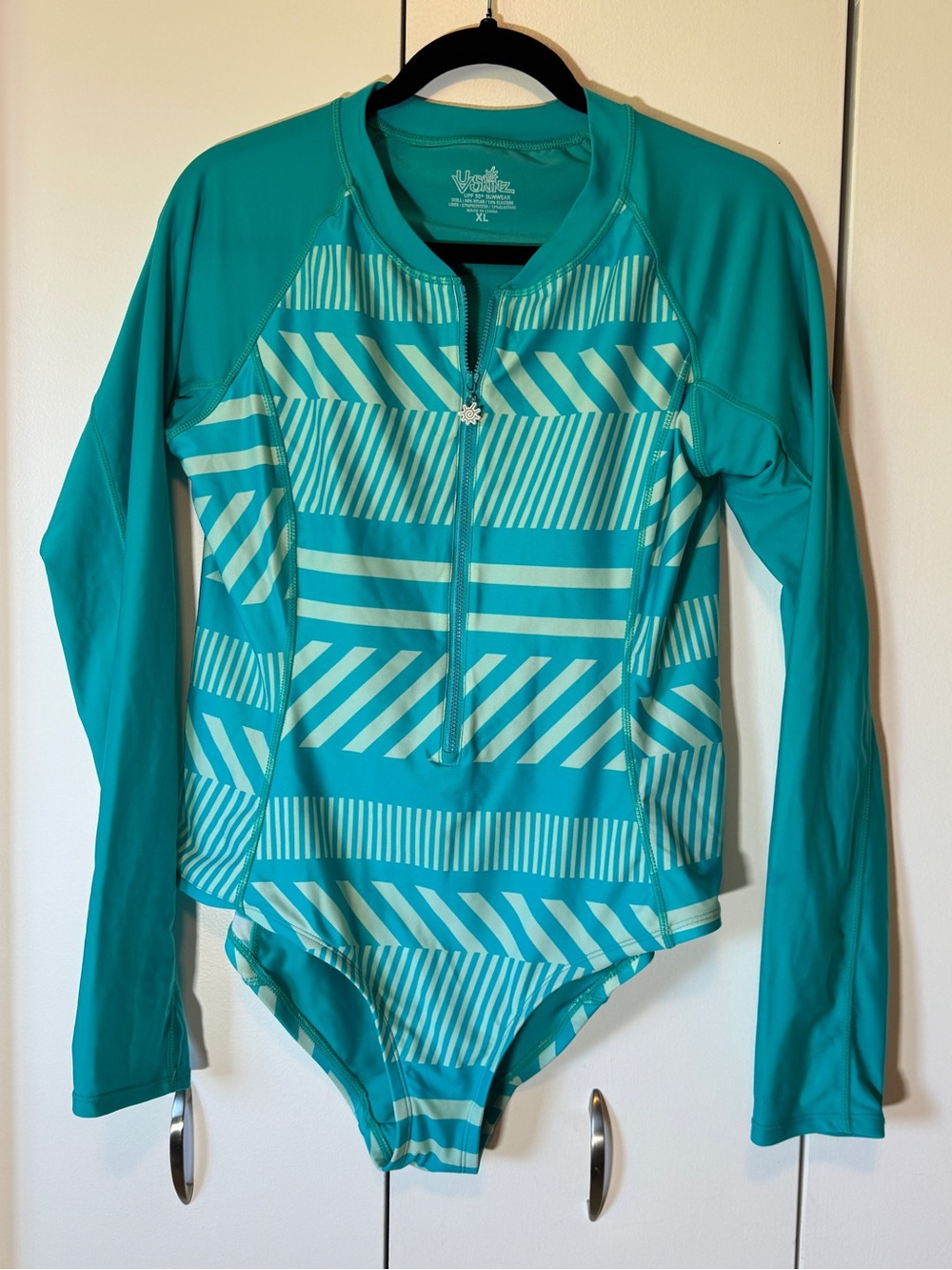UVSkinz Teal Long-Sleeve Zip Front One-Piece Swimsuit